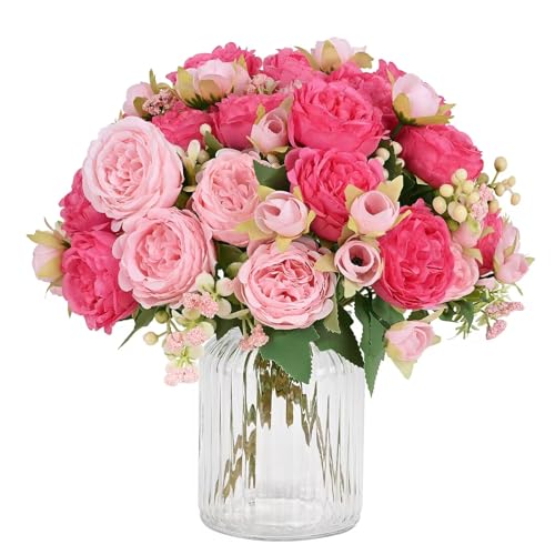 MARTINE MALL 4 Packs Peonies Artificial Flowers, Mixed Pink Artificial Peonies, Silk Peonies Flowers Fake Peonies Artificial Flowers Peonies Bouquet for Centerpiece Table Wedding Party Home Decor
