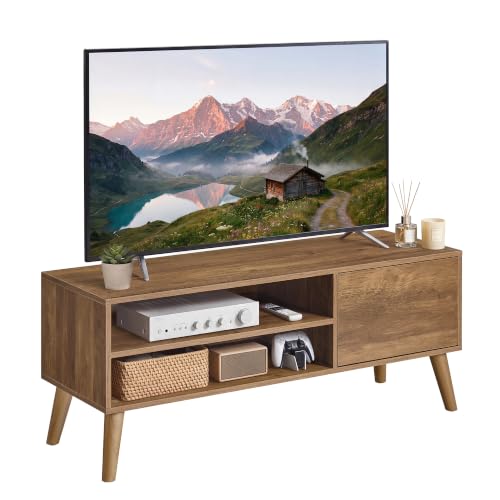 VASAGLE TV Unit, 120 cm Wide TV Stand Cabinet, for TVs up to 55 Inches, Entertainment Center, Mid-Century Modern TV Console for Living Room, Bedroom, Lounge, Warm Earth Brown LTV120K101