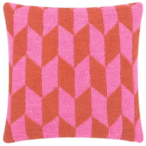 furn. Olsen Cushion Cover – Geometric Soft Feather Yarn Retro Decorative Case (Pink Pop – 45x45cm)