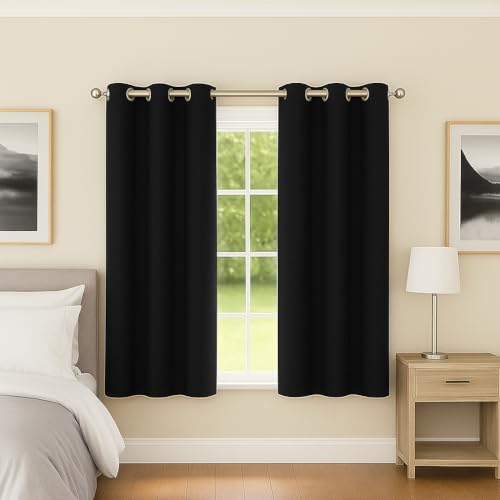 Enhanced Living Nightfall Eyelet Blackout Curtains - Thermal Black Curtains for Bedroom - 66x54 inch (168x137 cm) - 230gsm, Supersoft, Energy Saving & Noise Reducing - 2 x Curtain Panels