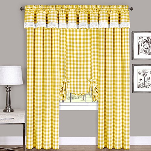 "Achim Home Furnishings, Yellow & White Buffalo Check Window Curtain Single Panel, 42"" x 63\"