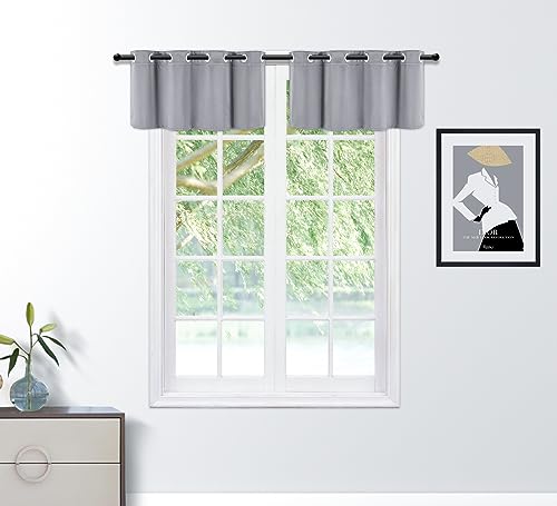 PI Blackout Valance Curtains,Grommet Short Decoration Coffee Curtain Glossy Textured Window Curtain for Kitchen/Cupboard 1 Panel (Light Grey,W52XL18)
