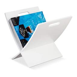 Relaxdays Newspaper Stand, Magazine Holder, Letter, Document, Storage, Decor, Handle, Wood, HxWxD: 31 x 30 x 34cm, White