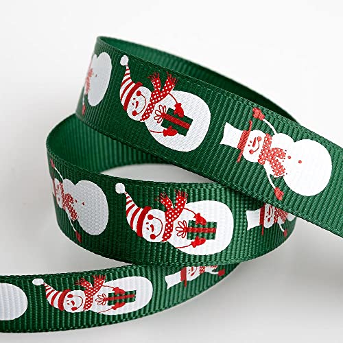 Italian Options Snowmen Grosgrain Ribbon, Christmas Ribbon for Crafts, Gift Wrapping, Wreaths, Tree Decorations, Hair Bows, Green, 16 mm x 5 Metre Roll