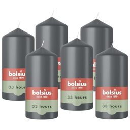 Bolsius - Pillar Candles - Grey - 12 cm - 6 Pieces - Burning Time 33 Hours - with Natural Extracts - Natural Plant Wax - Without Palm Oil