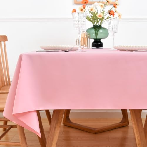 NEWISHER Pink Square Tablecloth 52 x 52 inch, Polyester Table Cloth - Solid Pink Table Cloth, Reusable Washable Square Table Cover, Tablecloth for Dining, Kitchen, Party, Wedding, Indoor Outdoor