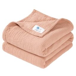 Lulu moon Muslin Blanket Baby - Breathable Baby Blanket, Baby Blankets Newborns, Soft Crawling Blanket for Children, Muslin Sleeping Blankets for Toddlers, Girls, Boys, 120 x 120 cm (Pink)