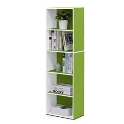 Furinno LUDER 5-Cube Bookcase with Open Shelf, Book Shelf, White/Green