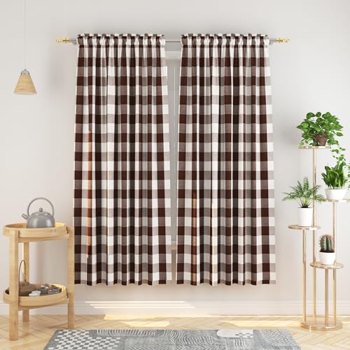 Natus Weaver Buffalo Check Curtains 72 inches Long Cotton Basement Gingham Plaid Kitchen Window Curtain Panels Living Room Checker Drapes Bedroom Rod Pocket Window Treatment 2 Panels Brown and White
