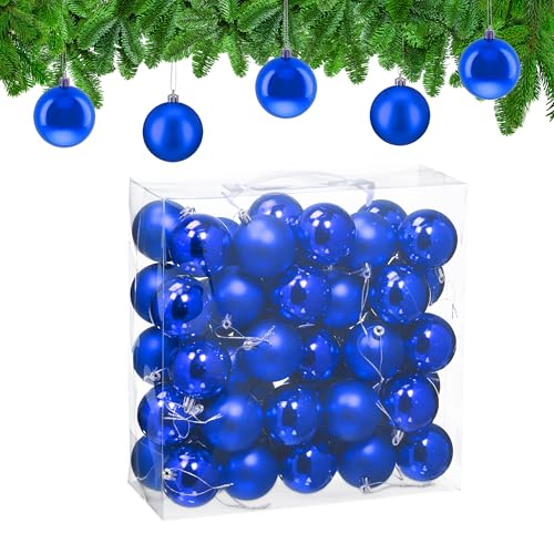 Relaxdays Christmas Baubles, Set of 50, Festive Tree Ornaments, D: 6 cm, Holiday Decorations, Matte & Shiny, Blue