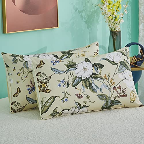 YOU SA 100% Cotton Pillowcases Set of 2 Pink Flowers Pattern Bed Pillow Covers Envelope Closure End Pillow Encasement (Standard,Color-9)