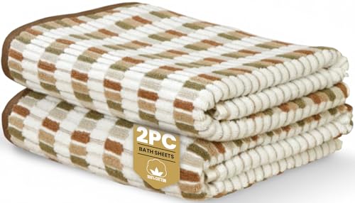 Rapport Home Santa Cruz Bath Sheets 2 Pack - Natural - 90x140cm - Luxurious 500GSM 100% Cotton - Oeko-Tex Certified Absorbent & Soft Bathroom Towels