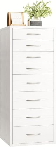 IRONCK White Chest of Drawers Bedroom with 8 Drawers, Tall Storage Cabinet with Handles, Narrow Dresser Cabinet Bedroom Furniture, Wooden Cupboard for Living Room Hallway 40x41x105cm