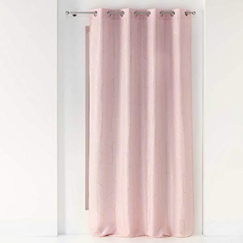 Douceur d'Intérieur Polyester Metallic Printed Eyelet Curtains 140 x 260 cm Pink Gold