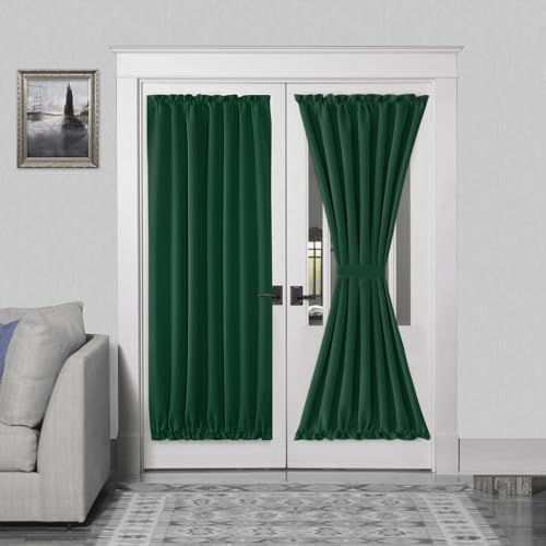 DWCN Thermal Blackout Curtain with Rod Pocket for Glass Door with Window, Kitchen and Patio, for Privacy, 1 Panel with Header, 54W x 72L Inch, Hunter Green