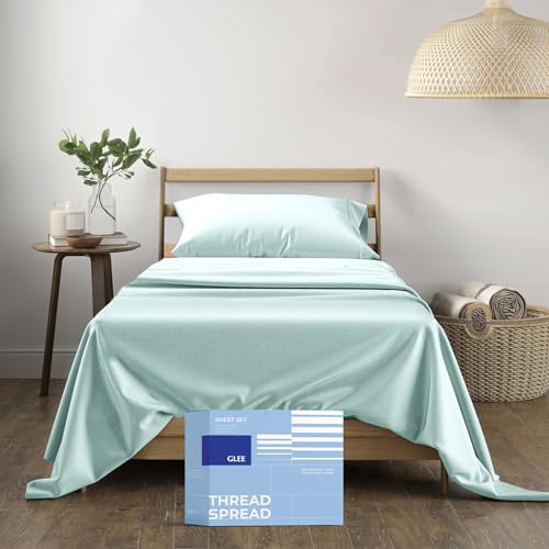100% Cotton Twin Size Sheet Set - 3 Piece Set - Hotel Luxury Bed Sheets - Deep Pockets - Easy Fit - Sateen Weave Breathable & Cooling Sheets - 400 Thread Count Seafoam Bed Sheets - Twins Sheets