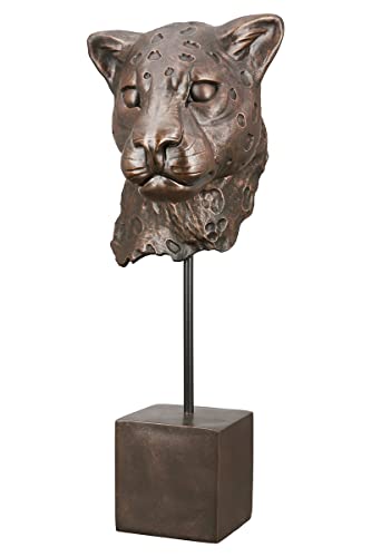 Casablanca Decorative Figure Sculpture Leopard Head on Base XL 3D Animal Head Statue Made of Resin Colour: Bronze Height 46 cm