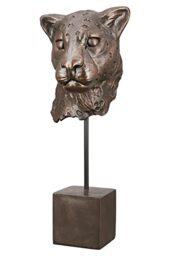 Casablanca Decorative Figure Sculpture Leopard Head on Base XL 3D Animal Head Statue Made of Resin Colour: Bronze Height 46 cm