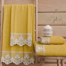 PETTI Artigiani Italiani - 100% Cotton Terry Bath Towels, 1+1 Towel Set, 2 Pieces 1 Face Towel and 1 Hand Towel, Yellow