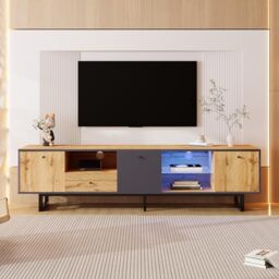 Ball & Cast Wooden TV Stand Cabinet, Media Console Table for up to 75 Inch TVs, TV Unit with 3 Doors and Drawer, Entertainment Center For Living Room Bedroom, Wood and Anthracite