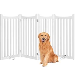 Yaheetech Wooden Dog Gate Indoor, 91 cm H x 202 cm L, 4 Panels, White