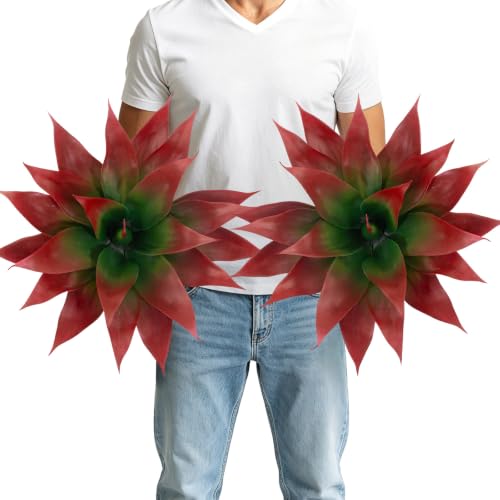 2Pack Fake Plants Artificial Agave Plants, Large UV Resistant Faux Agave Planters for Indoor and Outdoor Decorating Tropical Plant Succulents Greenery Indoor Decor 21Blade(Red)