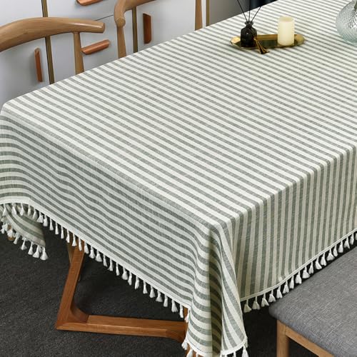 "TruDelve Cotton Square Tablecloth 70 x 70 Olive Green Striped Tablecloths Spring Outdoor Table Cloth for Card Table Tablecloth (Green,70""x 70"",Square)"