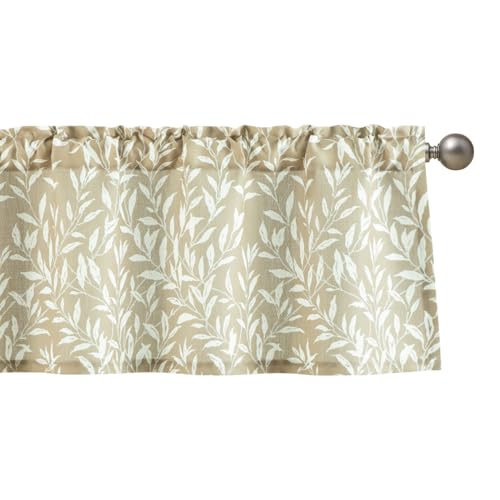 VOGOL Country Style Kitchen Valances, Elegant Leaf Print Valance Curtains for Living Room, Light Filtering Window Topper for Bathroom, 1 Panel, Taupe, 42 x 18 Inches