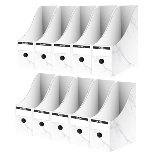 Woobroo 10 Pack Magazine Holder, Magazine File Holder, Cardboard A4 Size Desktop Organiser with Labels, for Home School Office Magazine File(Marble pattern)