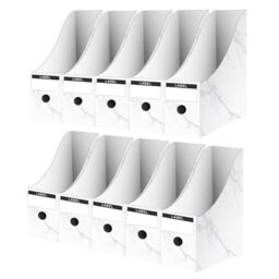 Woobroo 10 Pack Magazine Holder, Magazine File Holder, Cardboard A4 Size Desktop Organiser with Labels, for Home School Office Magazine File(Marble pattern)
