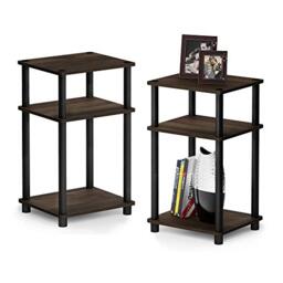 Furinno JUST Set of 2, 3-Tier Tool-Free Bedside Table, Columbia Walnut