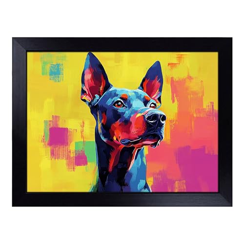 Lap Tray with Bean Bag Cushion, Doberman Dog - Handmade in the UK, Raised Wooden Edge, Padded Cushion, Heat-Resistant Wipe-Clean Surface, for Meals, Laptops and Crafts