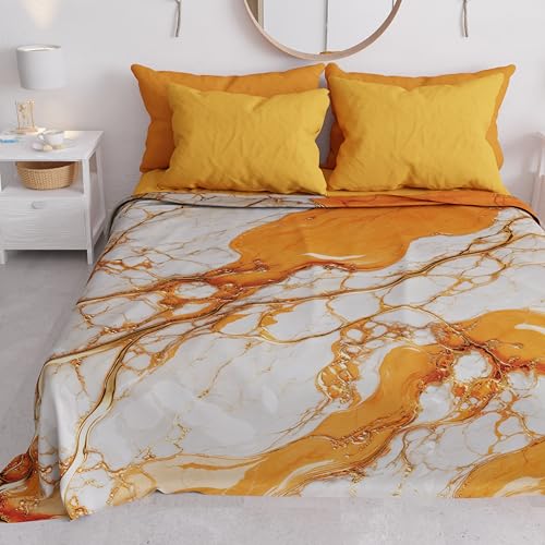 PETTI Artigiani Italiani - Spring-Summer Double Bedspread Light Blanket Queen Size Bed Linen Orange Marble 100% Made in Italy