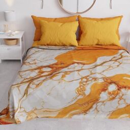 PETTI Artigiani Italiani - Spring-Summer Double Bedspread Light Blanket Queen Size Bed Linen Orange Marble 100% Made in Italy