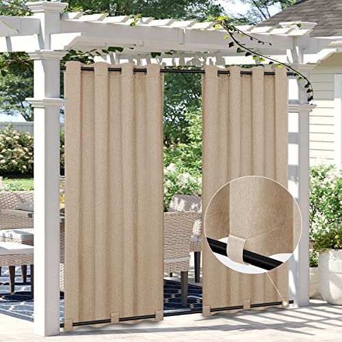 Easy-Going Linen Look Outdoor Curtains Waterproof Windproof Porch Curtains, Soft Thicken Outdoor Privacy Curtains for Patio, Gazebo, Grommet Top and Tab Bottom Drape, 1 Panel, 54x84 inch, Beige