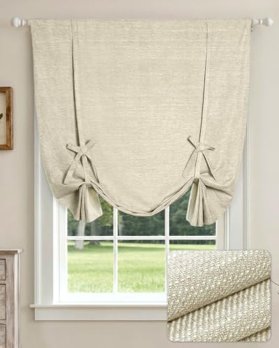 "LazBlinds Tie Up Curtains, Linen Balloon Roman Shade, 46"" W x 63""L, Natural - Blackout Thermal Insulated Bathroom Window Curtain, Adjustable Rod Pocket Drape for Kitchen, Living Room, Bedroom"