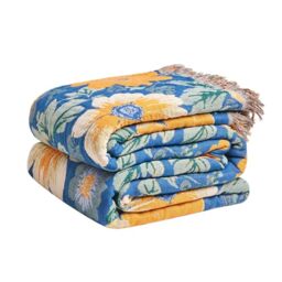 "LUTBM Boho Throw Blanket for Couch Sofa Chair Cotton Blankets for Bedroom Living Room All Season Lightweight Reversible Floral Embroidery Throws 50""x60"""
