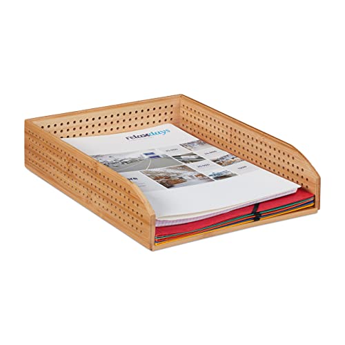 Relaxdays Bamboo Document Holder Tray, Perforated, Stackable, A4, Desk Organizer, Office, HWD: app. 7 x 25 x 33 cm, Natural