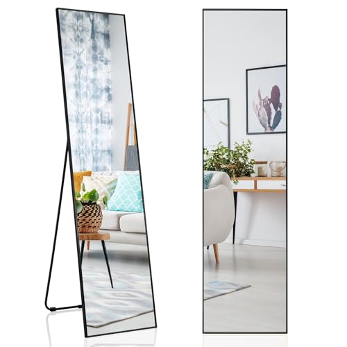 FANTASK 160 x 40 cm Full Length Mirror, 2-in-1 Standing Mirror and Wall Mirror, Dressing Mirror, Wardrobe Mirror for Bedroom, Living Room and Entrance Area (Black)