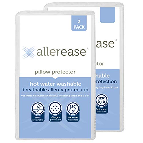AllerEase Washable Hot Water Wash Pillow Protector, King, White 2 Count