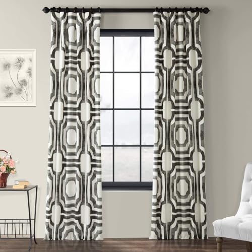 HPD Half Price Drapes Printed 84 Inch Long Luxury Cotton (1 Panel) Darkening Window Curtains for Bedroom Living Room 50x84 Inch Mecca Geometric Steel, 50W x 84L