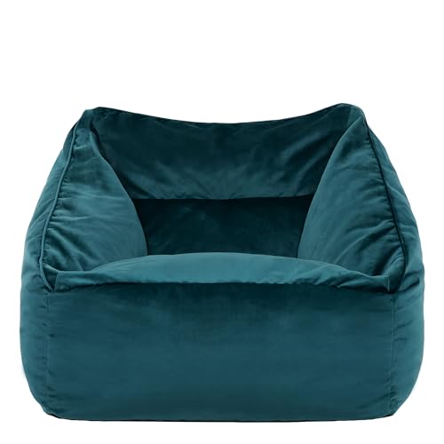 icon Natalia Velvet Bean Bag Chair, Teal Green, Large Adult Bean Bag with Filling Included, Accent Chair, Armchair, Living Room Furniture, Bedroom Furniture
