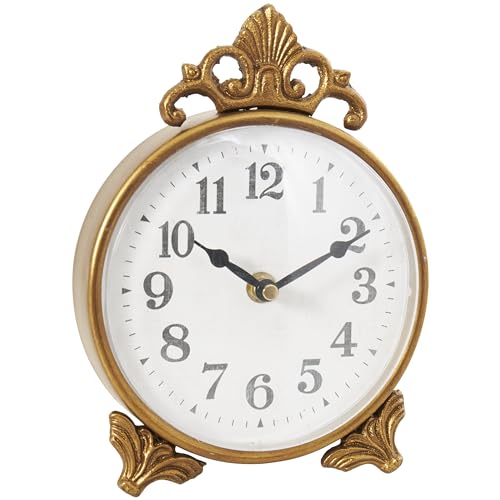"Deco 79 Metal Scroll Decorative Clock Antique Style Mantel Clock, Tabletop Clock 6"" x 2"" x 9"", Gold"