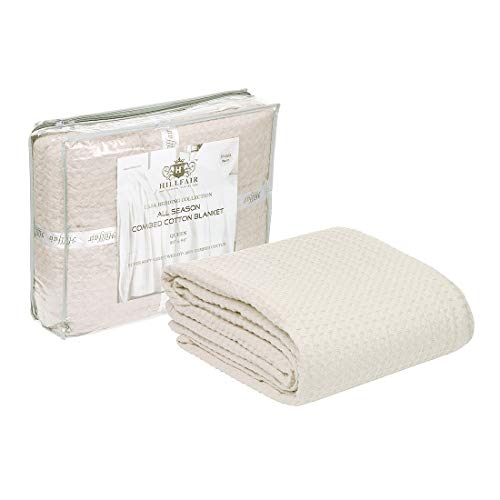 HILLFAIR 100% Combed Cotton Blanket???102x108 Inch California King Size Bed Blankets??? Warm Soft All Season Breathable Blankets??? Extra Large Oversized California King Blanket- Ivory King Cotton Blankets