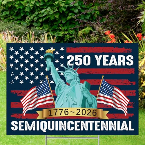 Rngmsi 250th Anniversary Yard Sign with H Stakes, USA Patriotic American Statue of Liberty Yard Sign, 1776-2026 250 Years of blessings Double Sided Sign for Lawn, Garden, Yard, Parade (17 ?? 12 inches)
