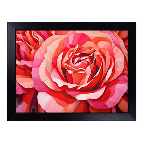 Lap Tray with Bean Bag Cushion, Peony Flower Op Art - Handmade in the UK, Raised Wooden Edge, Padded Cushion, Heat-Resistant Wipe-Clean Surface, for Meals, Laptops and Crafts