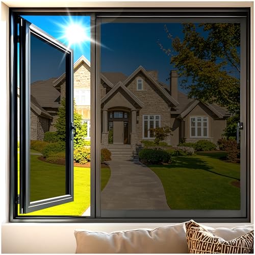 Coavas One Way Window Film Sun Blocking 23.6 x 78.7 Inches Non-Adhesive Window Tint Heat Control Mirror Solar Film Static Cling Glare Reduction Anti UV Removable for Home and Office Black