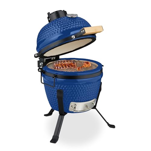 Relaxdays Kamado Barbecue, ?? 26 cm, Ceramic BBQ Grill, with Thermometer up to 450??C, Outdoor Cooking, Smoker, Egg Shape