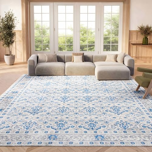 SAFAVIEH Traditional Rug for Living Room, Dining Room, Bedroom - Brentwood Collection, Short Pile, in Ivory and Blue, 183 X 274 cm