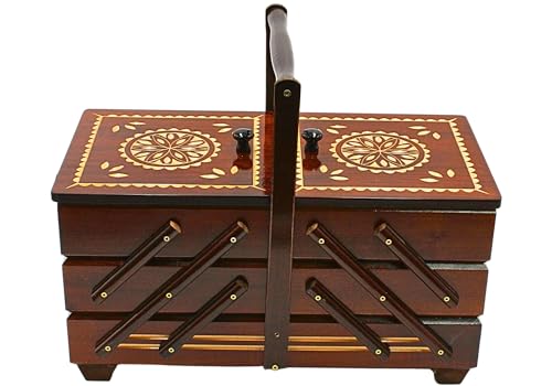 Dekohelden24 Sewing Box, Sewing Box Made of Veneer Wood with 7 Compartments in Brown, L/W/H 42 x 20 x 21 cm, 42 cm